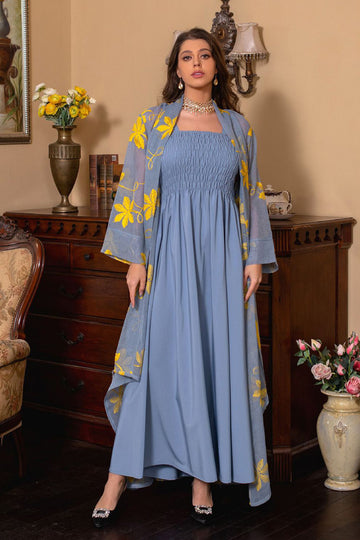 Bleu Abaya 2 pièces Set Robe de prière élégante